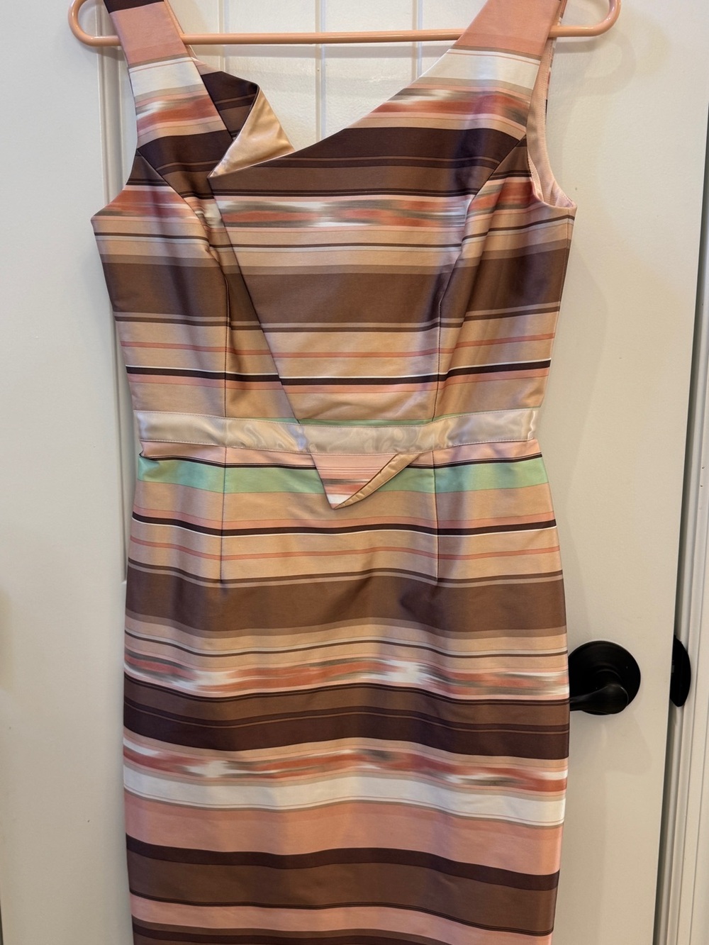 ANTONIO MELANI Multicolor Striped Midi Sheath Dress in Brown and Pink